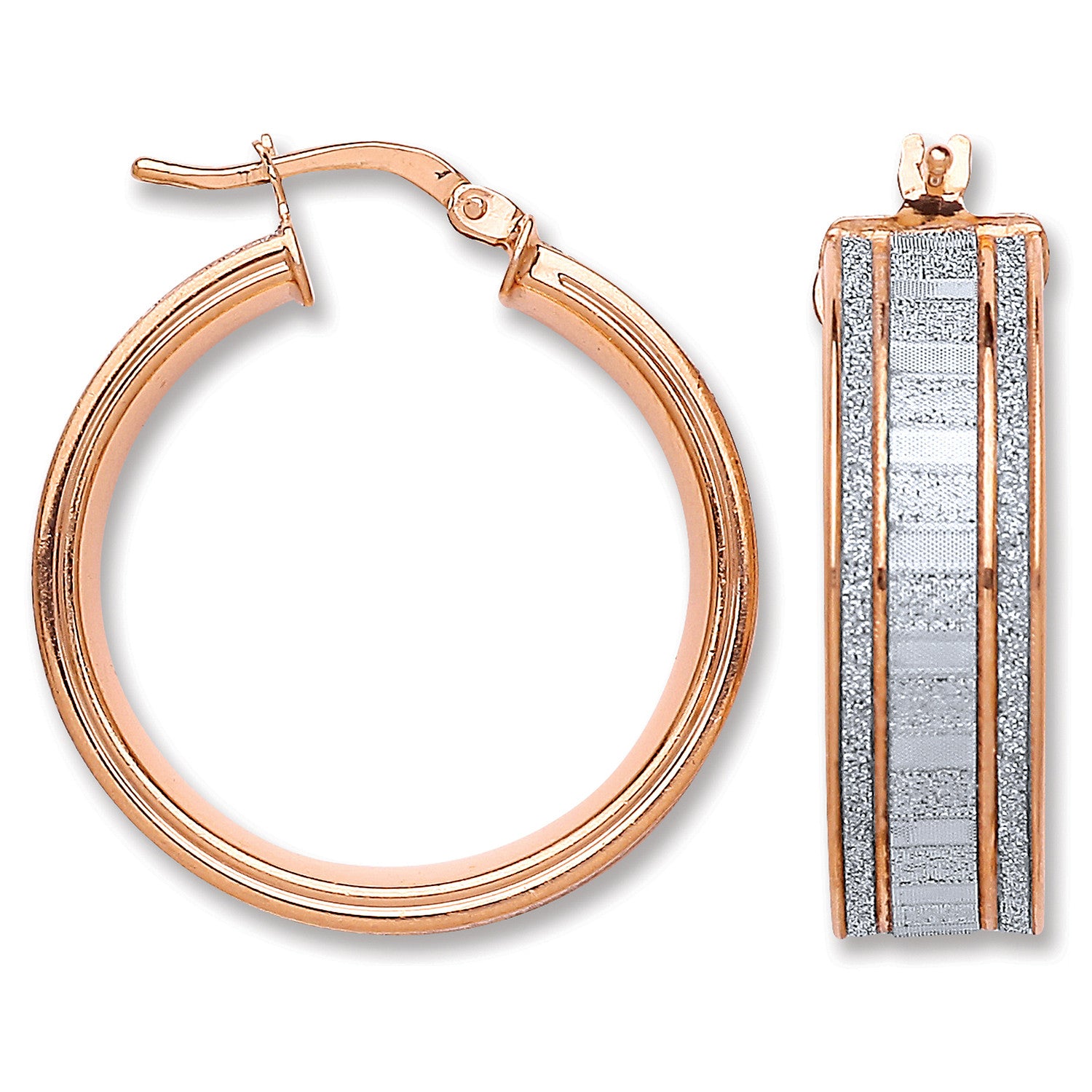 Sterling Silver Rose Moondust Stone Illusion Effect Hoop Earrings