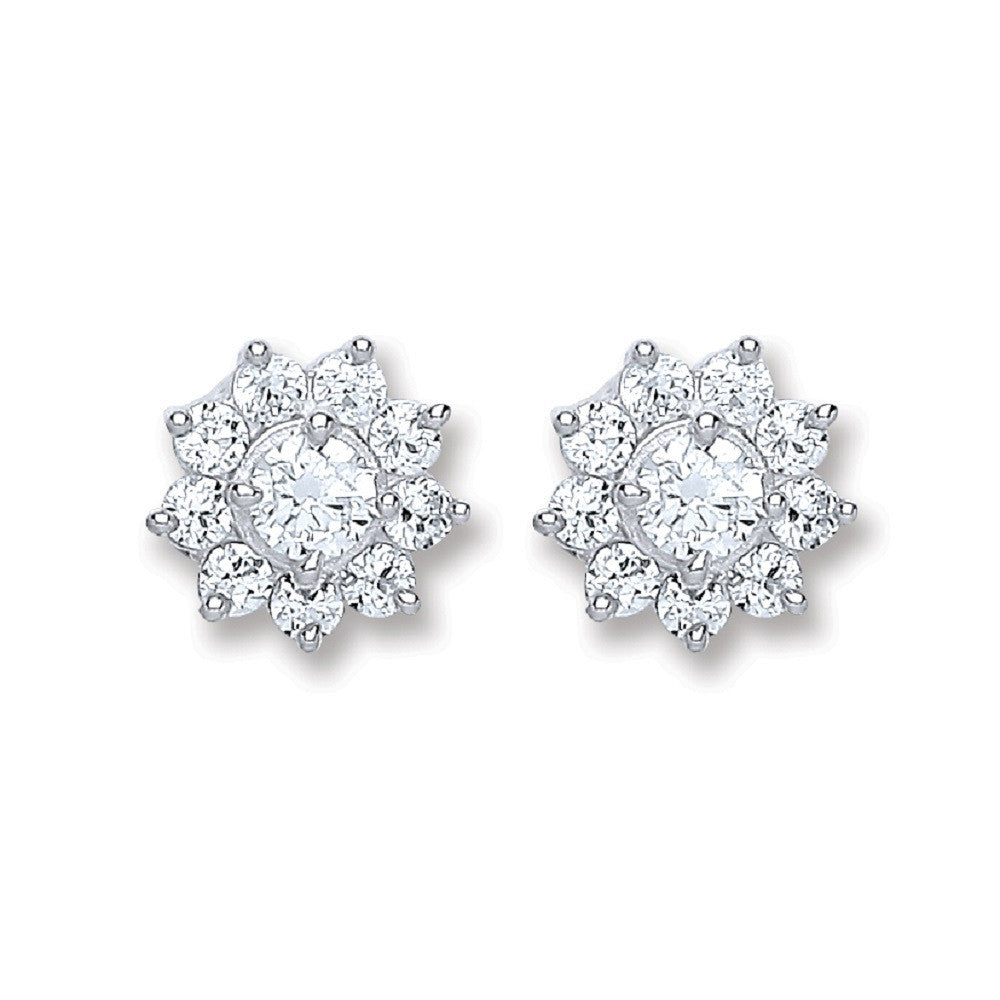 Sterling Silver Cubic Zirconia Cluster Stud Earrings