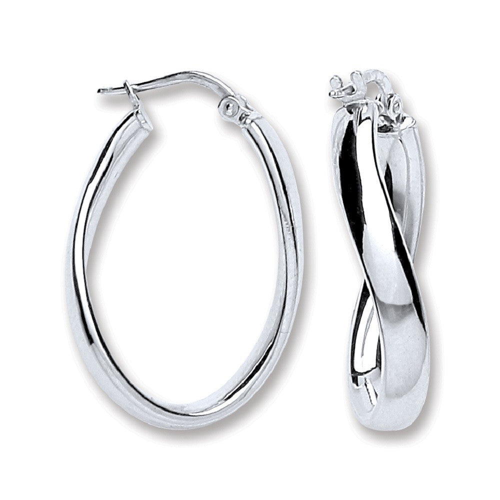 Sterling Silver Wavey Oval Tube Hoop Earrings