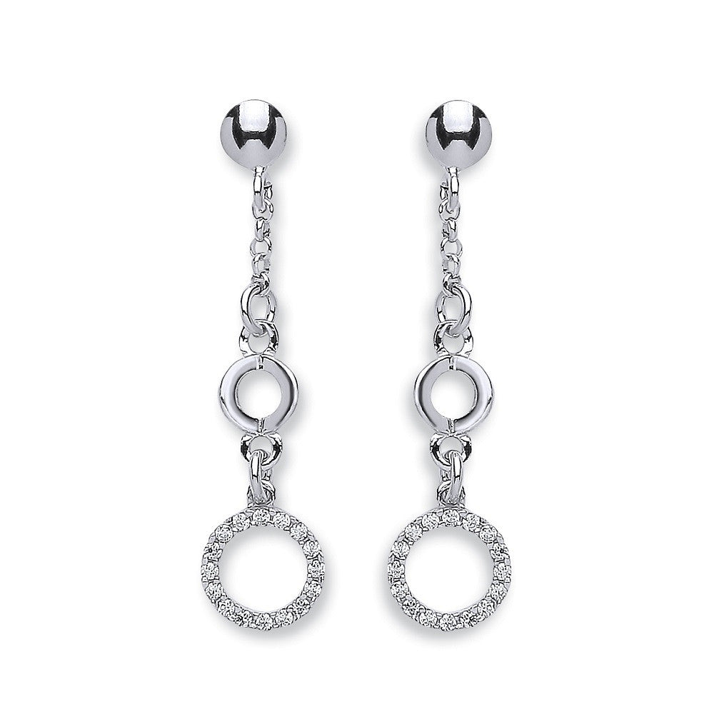 Sterling Silver Fancy Cubic Zirconia Circle Drop Earrings