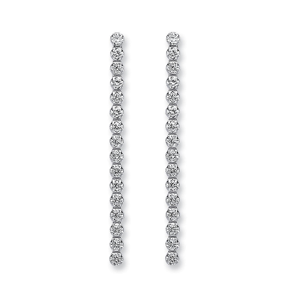 Sterling Silver Single Row Cubic Zirconia Drop Earrings