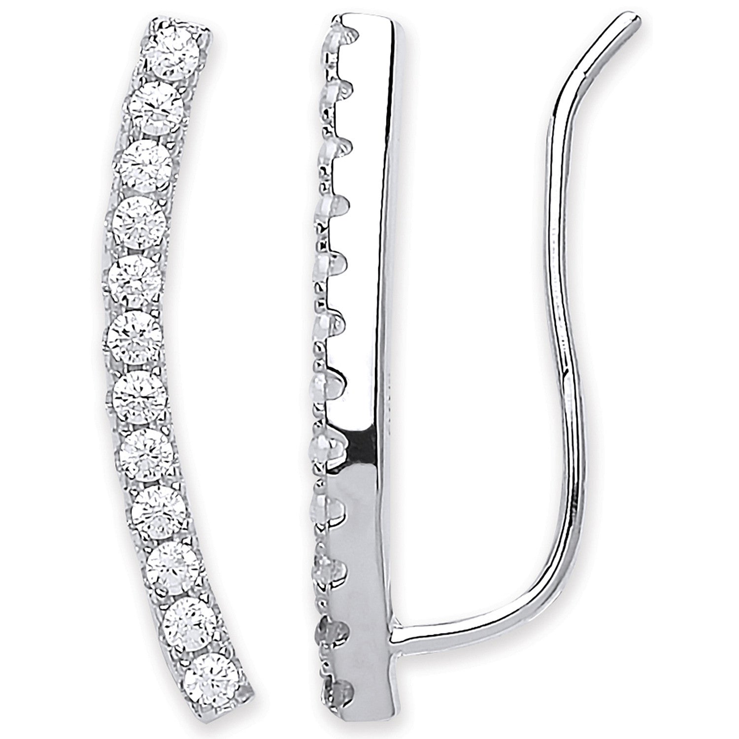 Sterling Silver Arc-shaped Ear Hook Cubic Zirconia Ear Clip Earrings