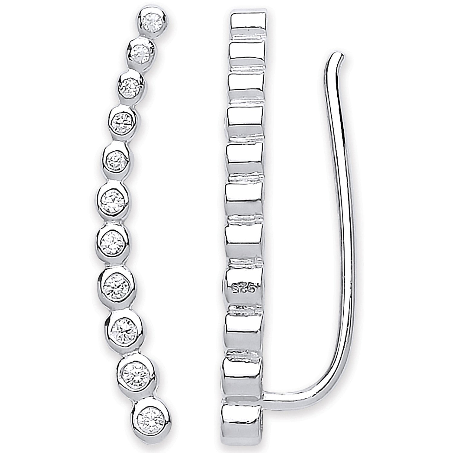 Sterling Silver Arc-shaped Ear Hook Rubover Cubic Zirconia Ear Clip Earrings