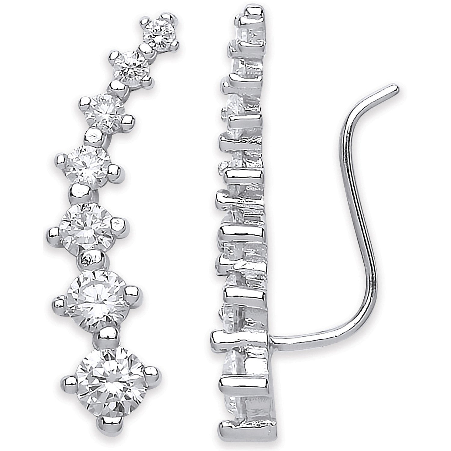 Sterling Silver Arc-shaped Ear Hook Claw Set Cubic Zirconia Ear Clip Earrings