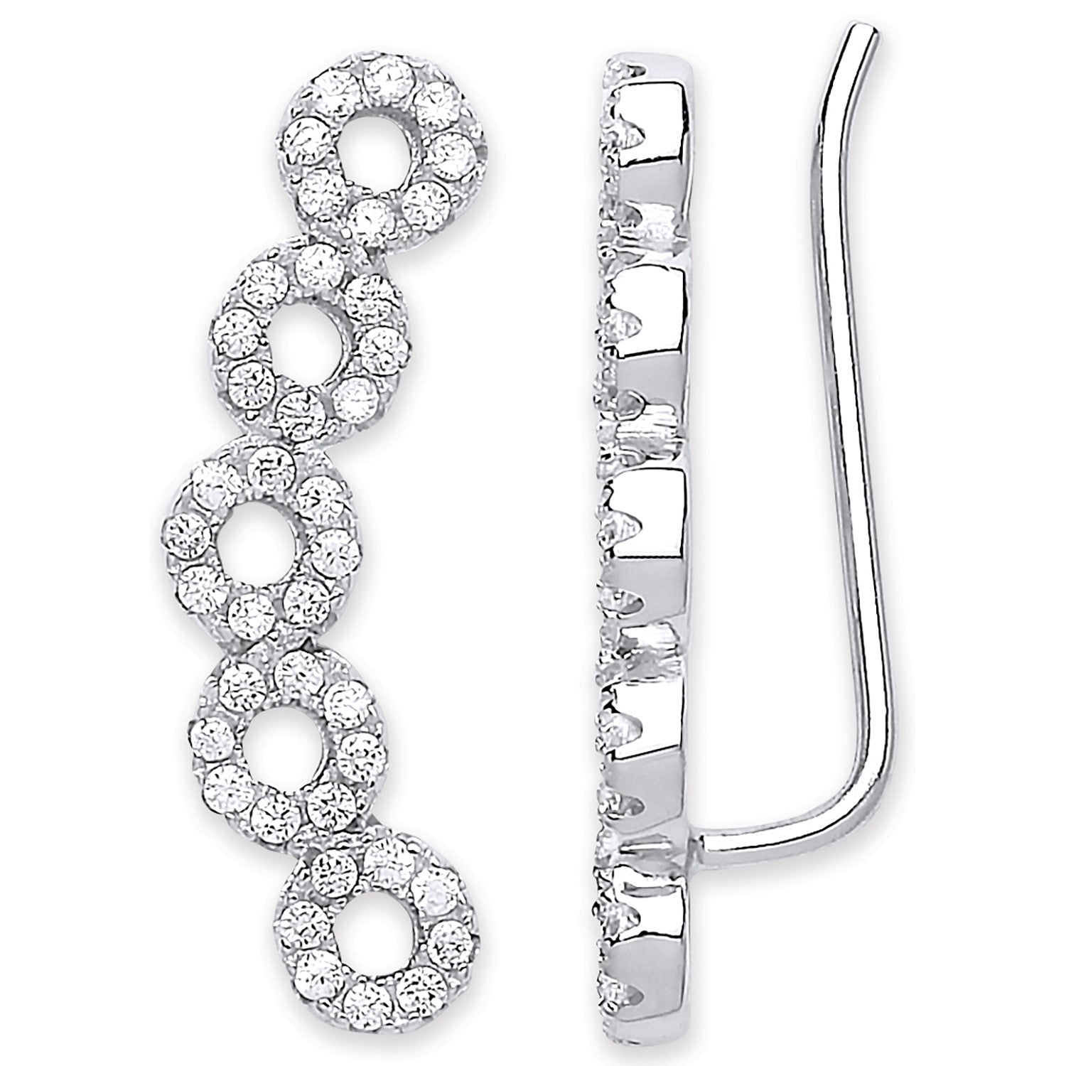 Sterling Silver Arc-shaped Ear Hook Cubic Zirconia Circles Ear Clip Earrings