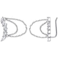 Sterling Silver Arc-shaped Ear Hook Marquee Cubic Zirconia with Chain Ear Clip Earrings