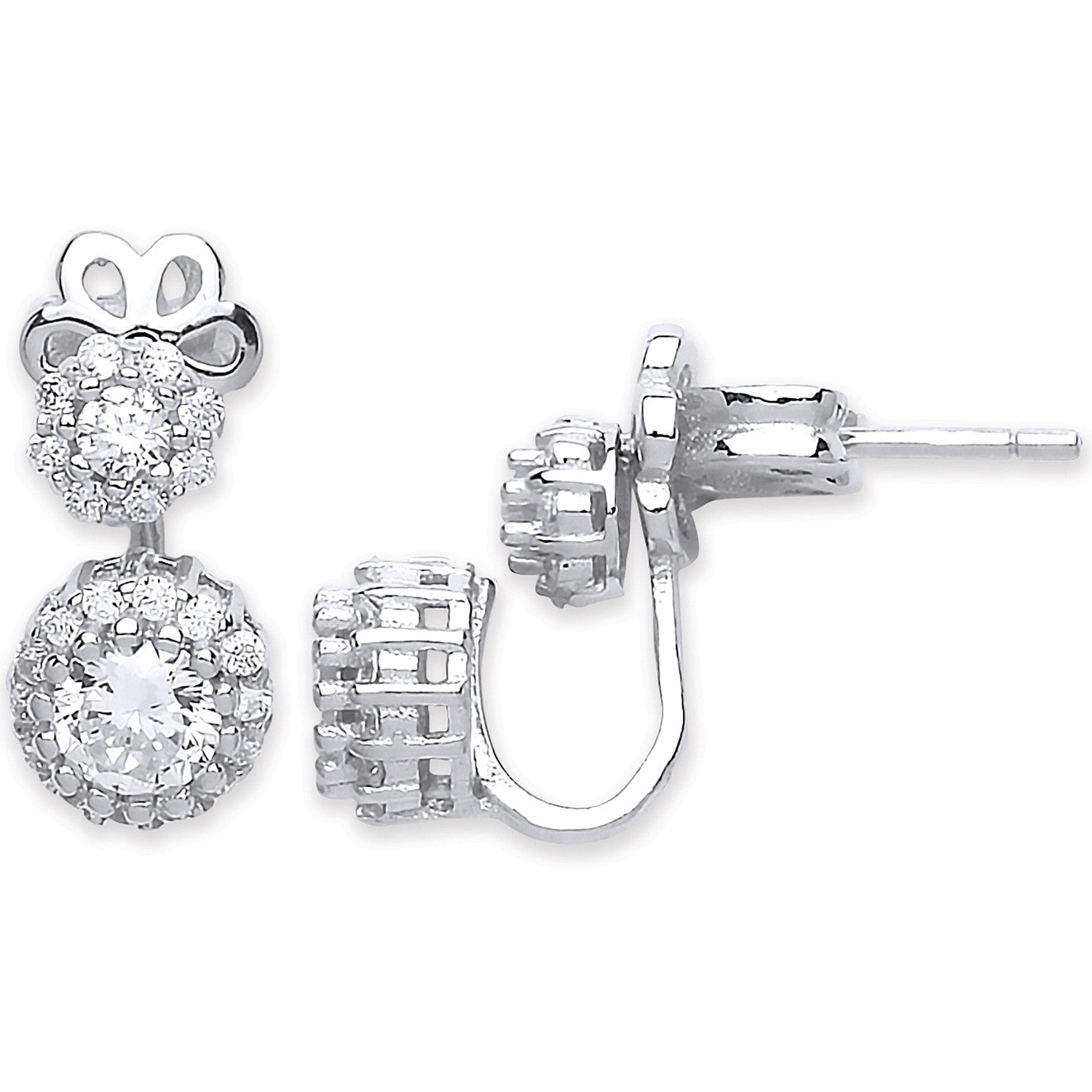 Sterling Silver Cubic Zirconia Ear Stud Cuff Wrap Earrings