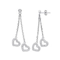 Sterling Silver 2-Strand Cubic Zirconia Hearts Drop Earrings