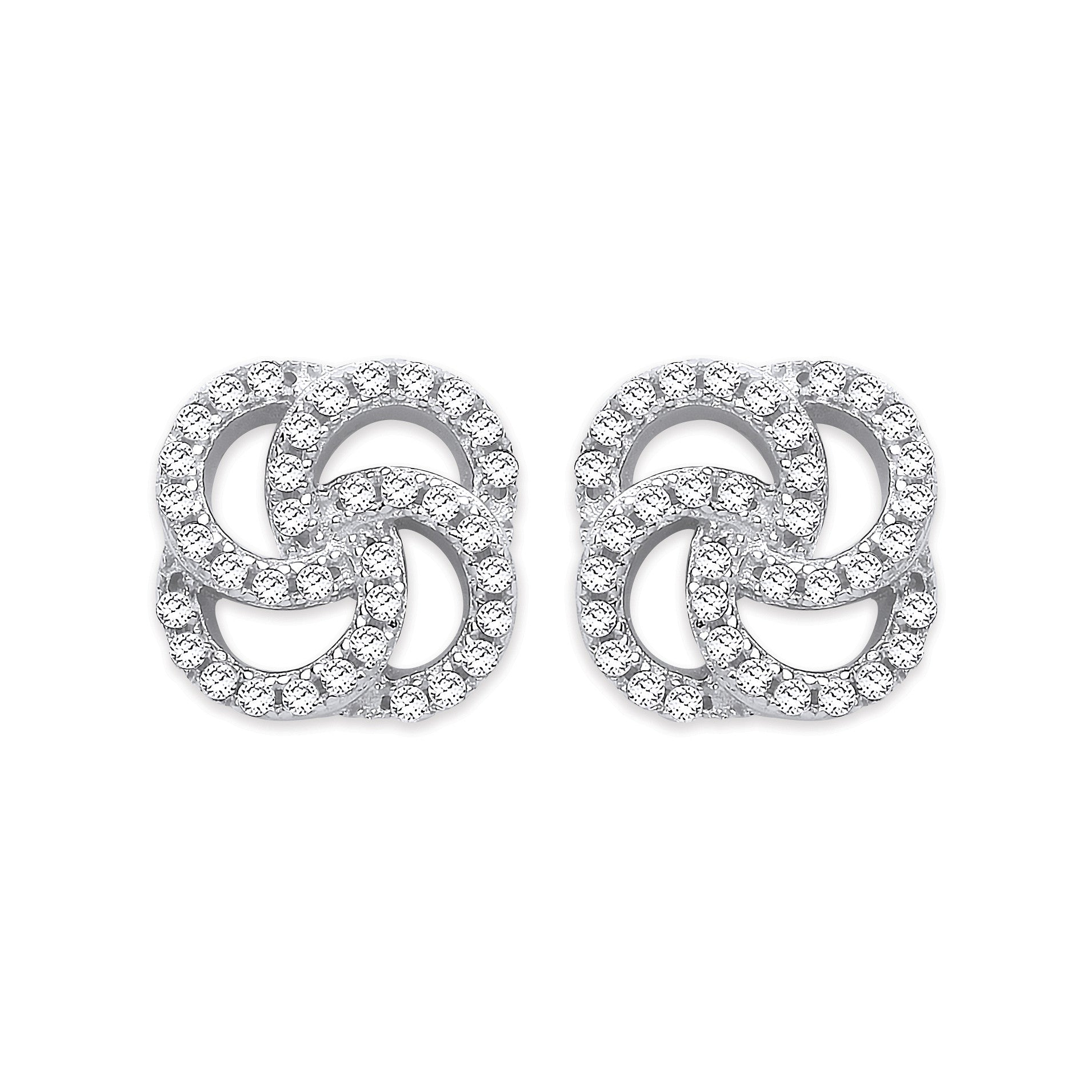 Sterling Silver Cubic Zirconia Swirl Stud Earrings