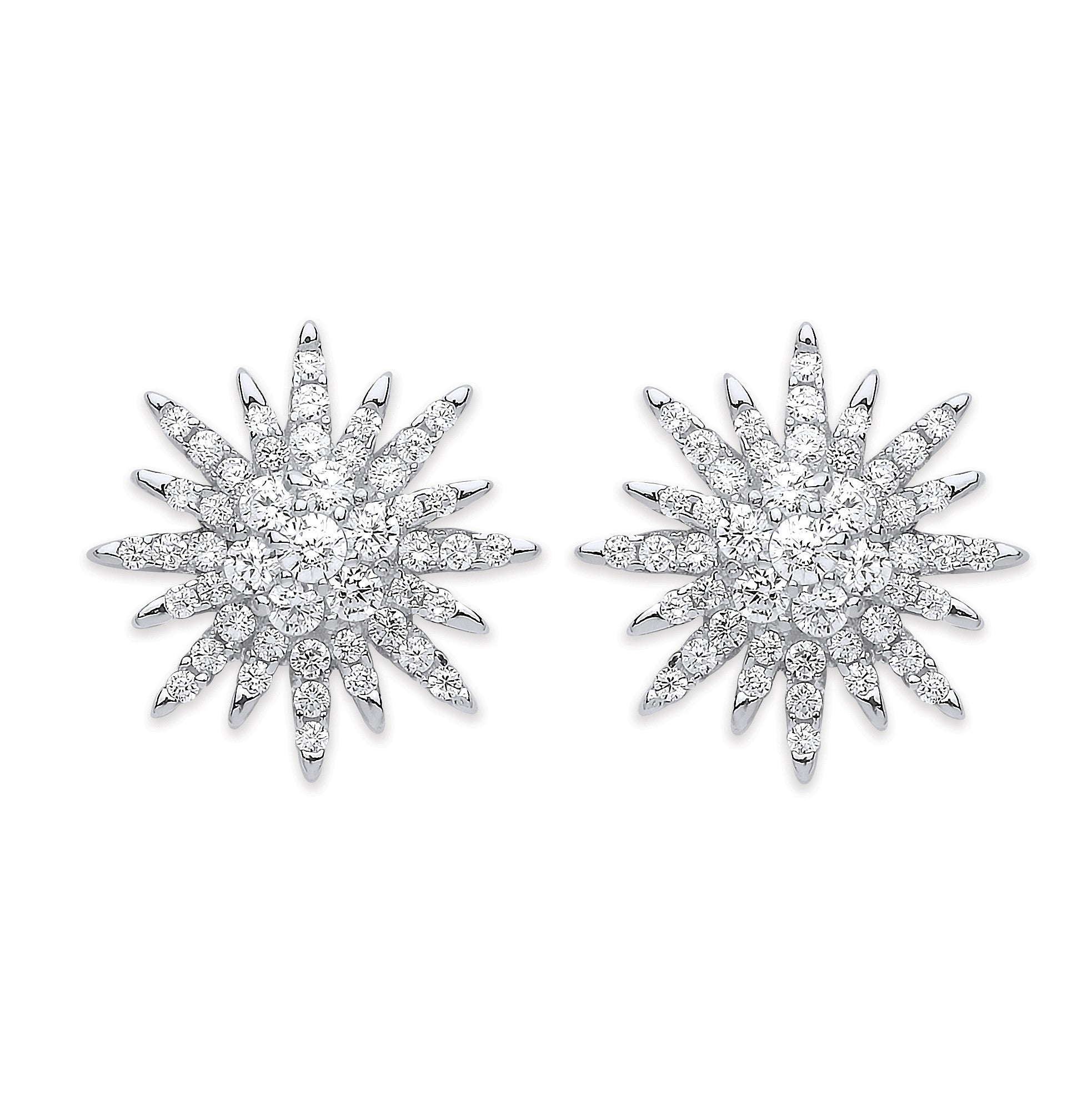 Sterling Silver Cubic Zirconia Starburst Stud Earrings