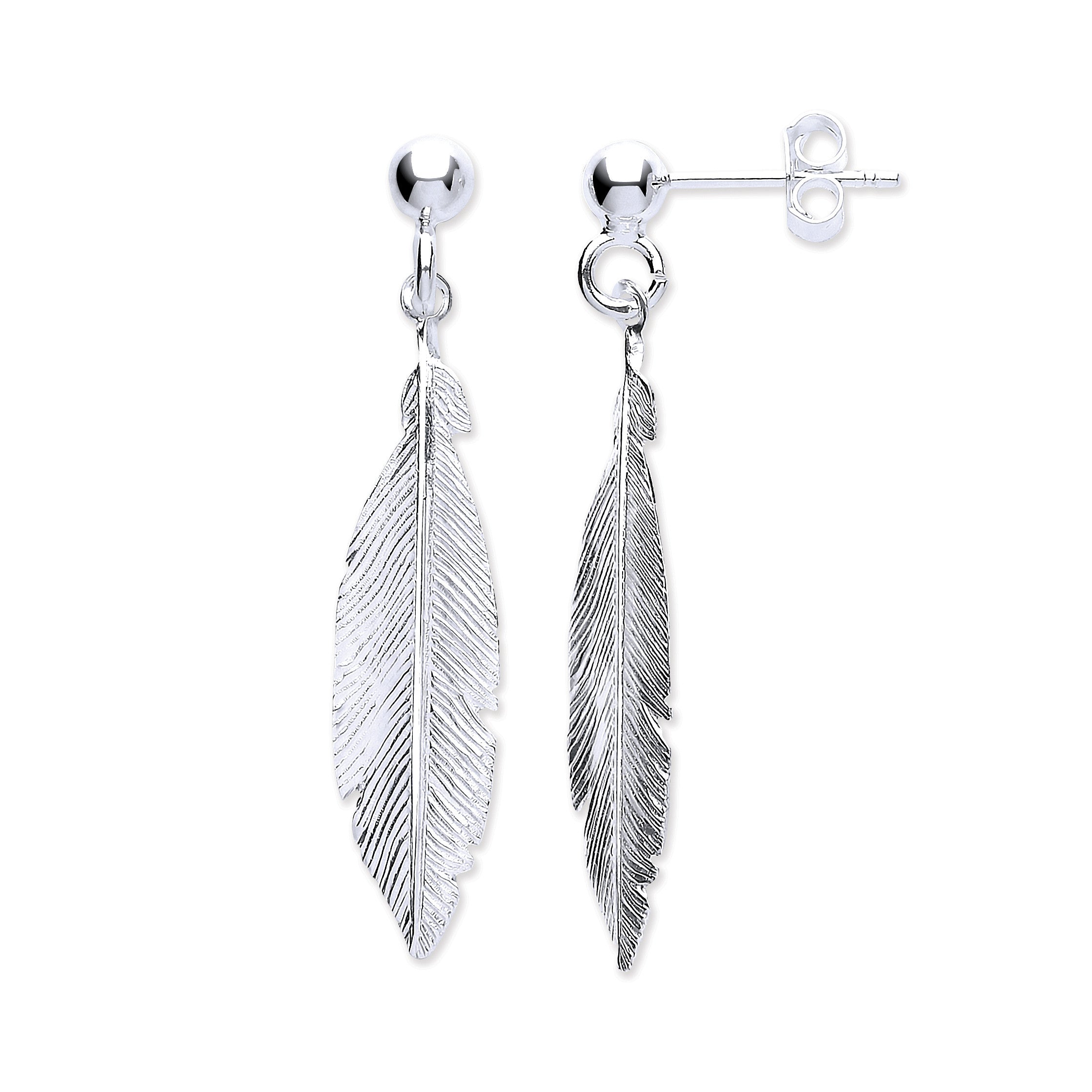 Sterling Silver Feather Drop Earrings