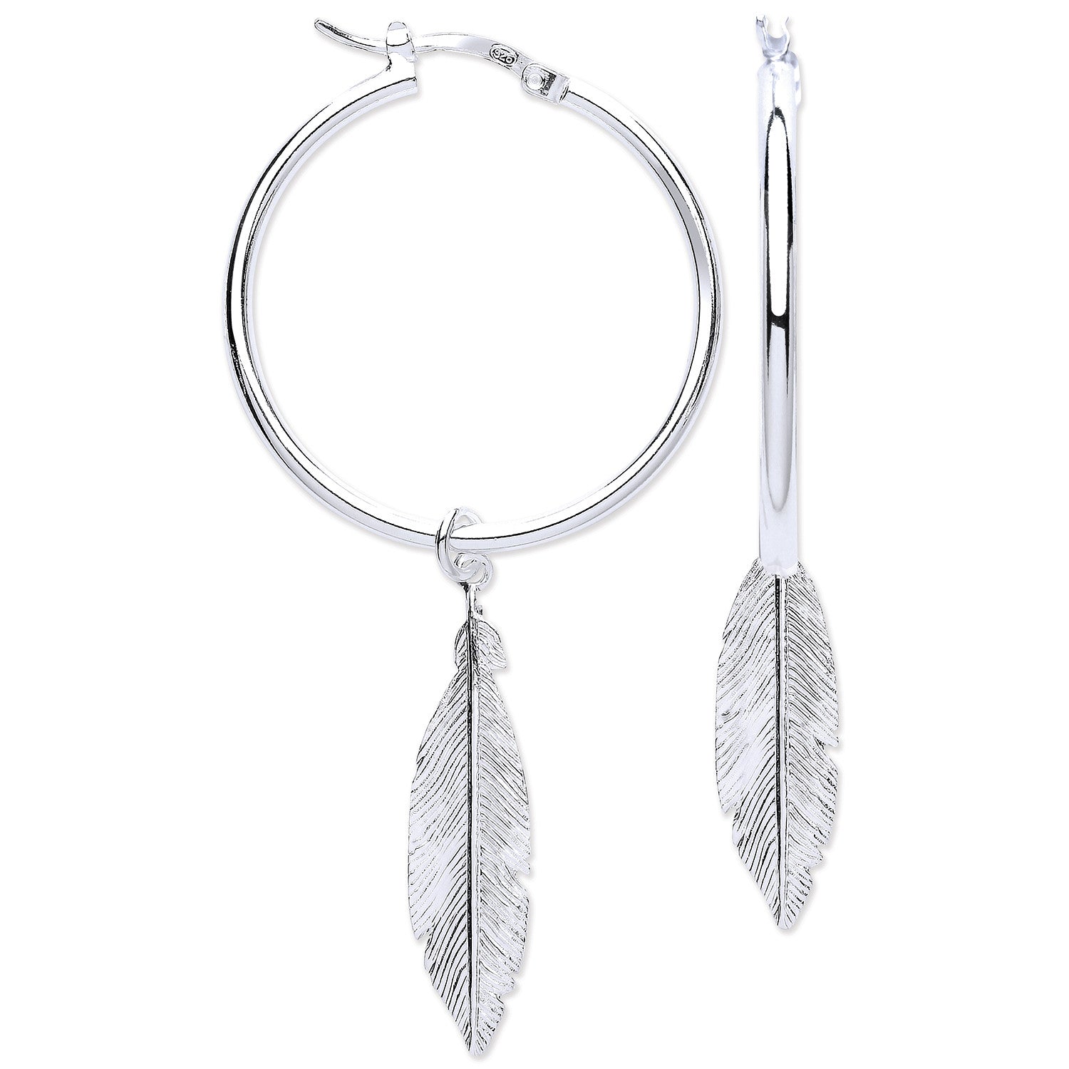 Sterling Silver Feather Hoop Earrings