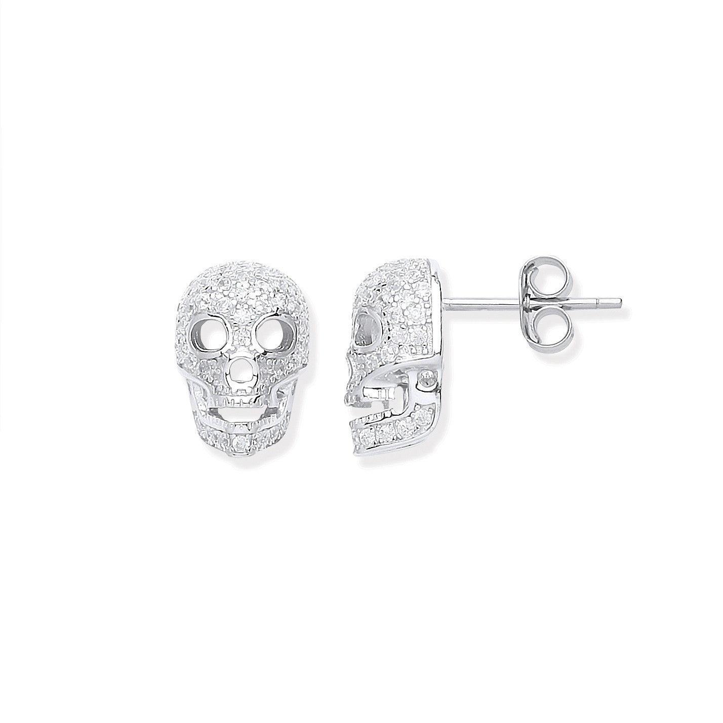 Sterling Silver Cubic Zirconia Skull Stud Earrings