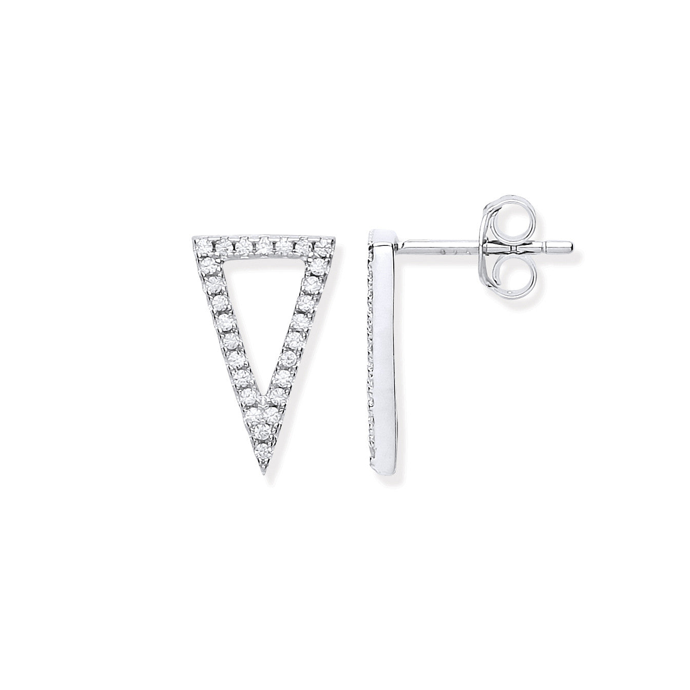 Sterling Silver Upside Down Cubic Zirconia Triangle Stud Earrings