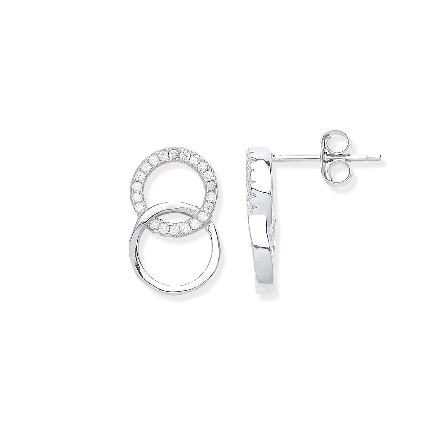 Sterling Silver Interlocking Circles Cubic Zirconia Stud Earrings