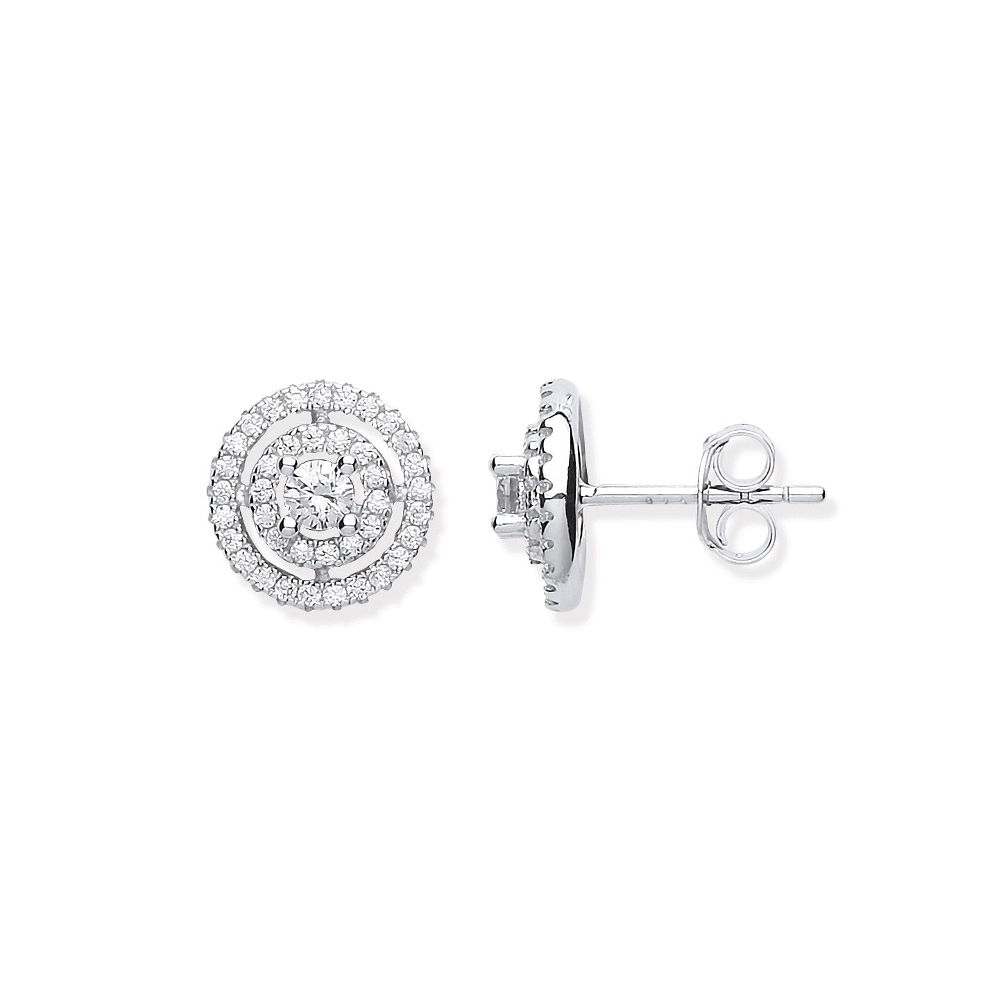 Sterling Silver Layered Cubic Zirconia Circle Stud Earrings