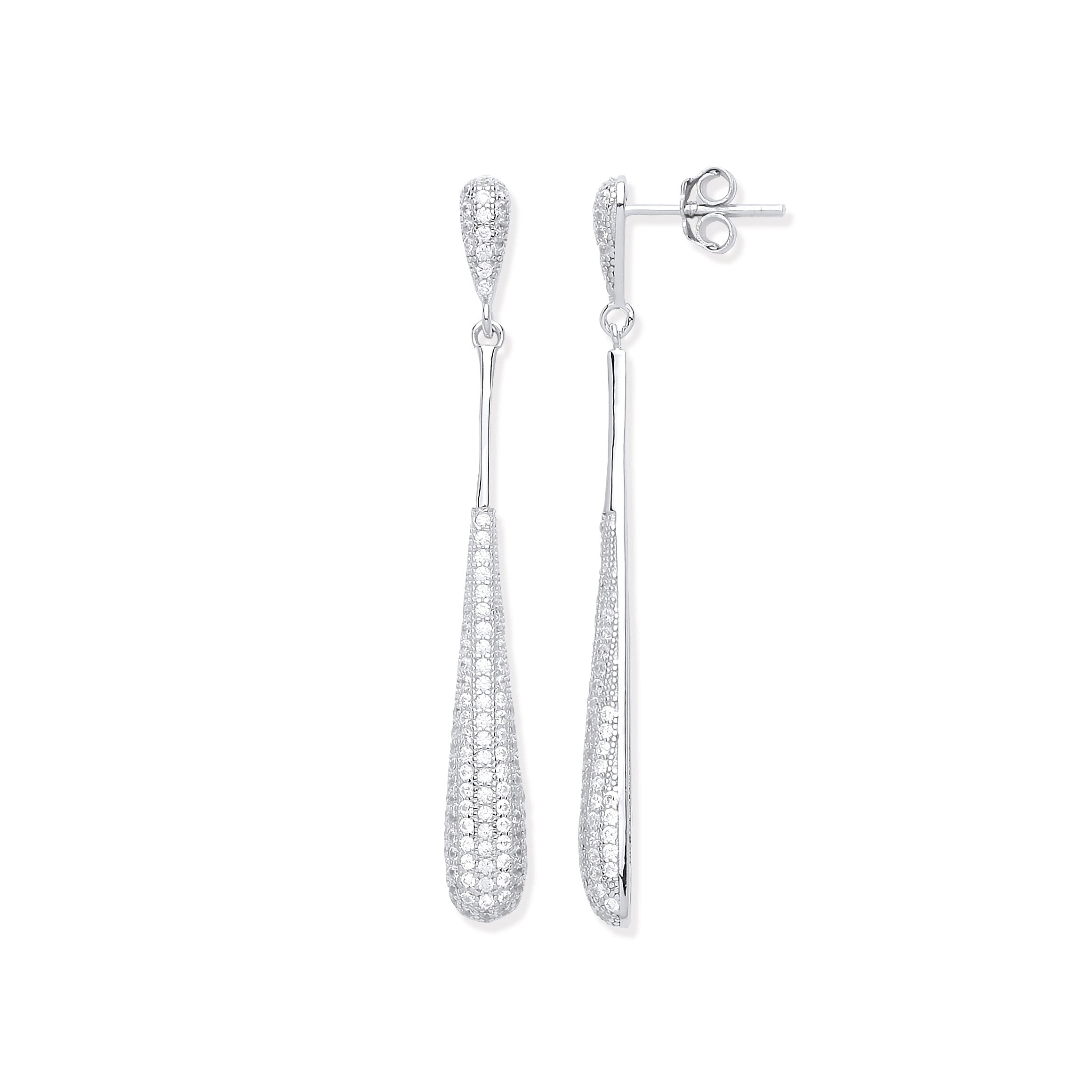 Sterling Silver Long Teardrop Cubic Zirconia Earrings