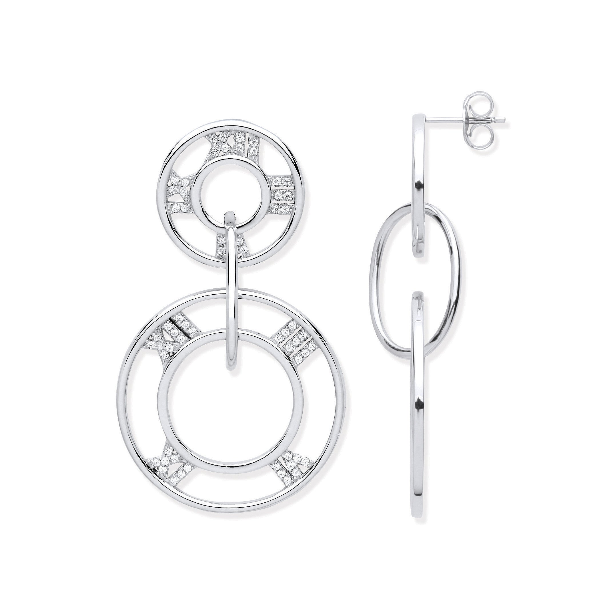 Sterling Silver Roman Numerals Drop Earrings