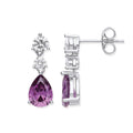 Sterling Silver Clear & Amethyst Colour Cubic Zirconias Drop Earrings