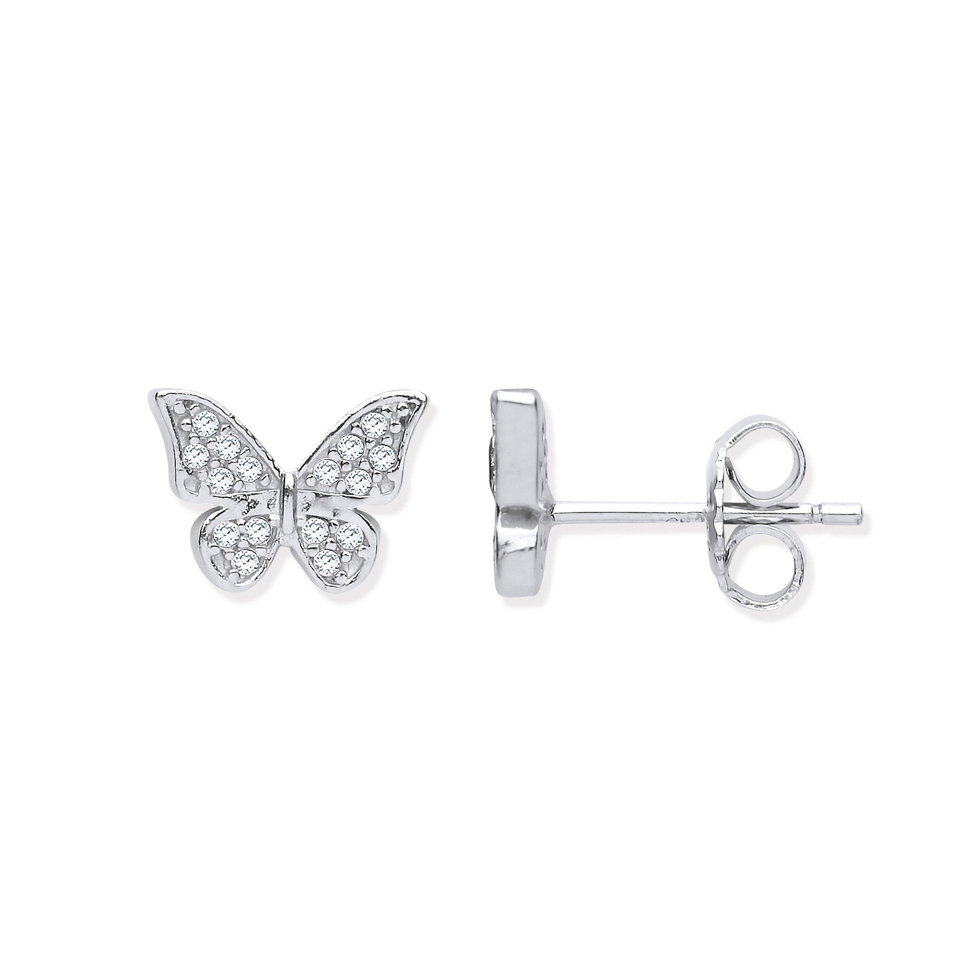 Sterling Silver Cubic Zirconia Butterfly Stud Earrings