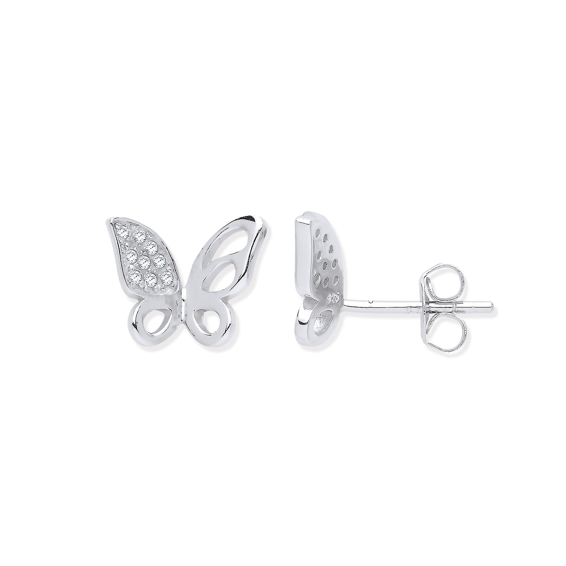 Sterling Silver Cubic Zirconia Open Butterfly Stud Earrings