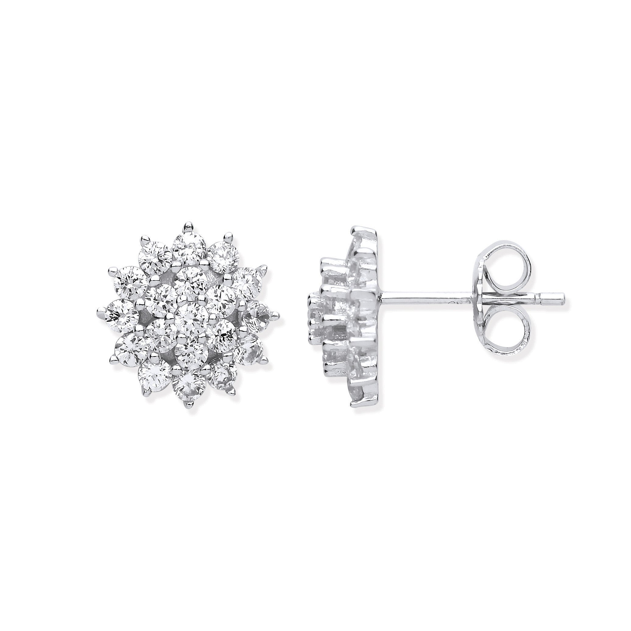 Sterling Silver Traditional Cubic Zirconia Cluster Studs