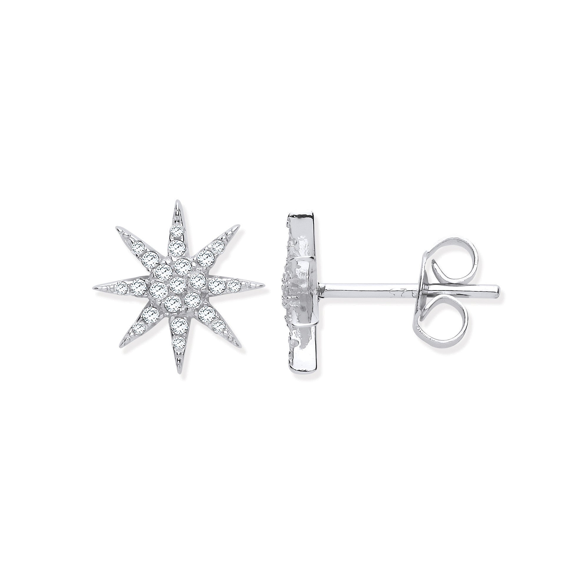 Sterling Silver Starburst Cubic Zirconia Studs