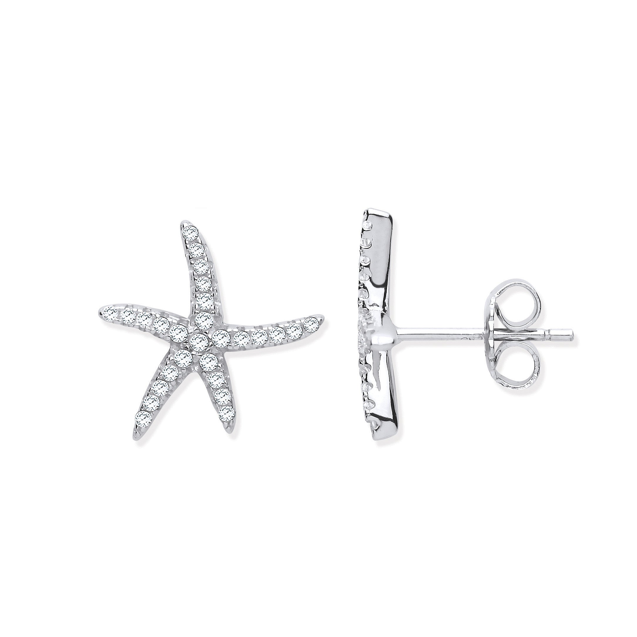 Sterling Silver Starfish Cubic Zirconia Studs