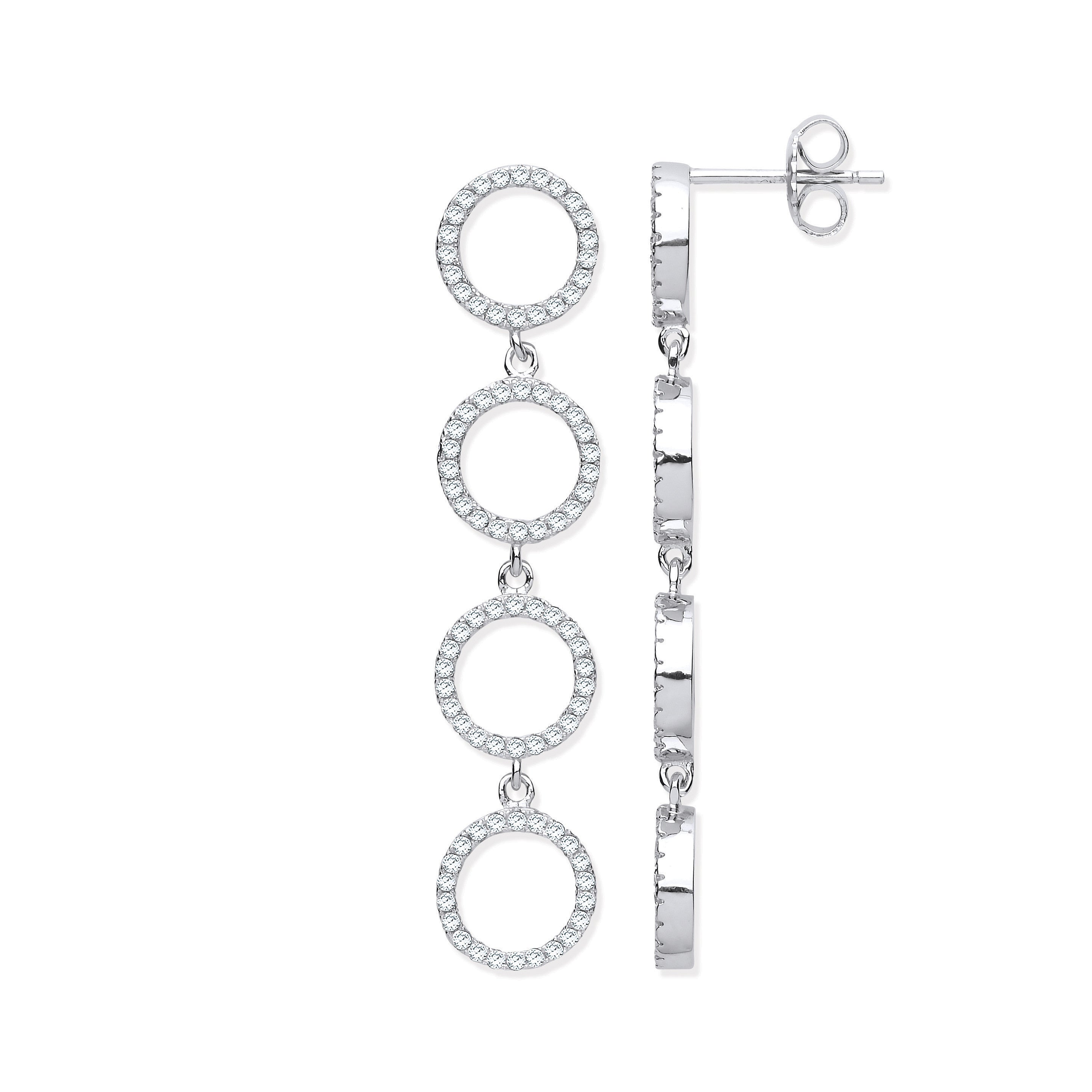 Sterling Silver Cubic Zirconia Circle of Life Long Drop Earrings