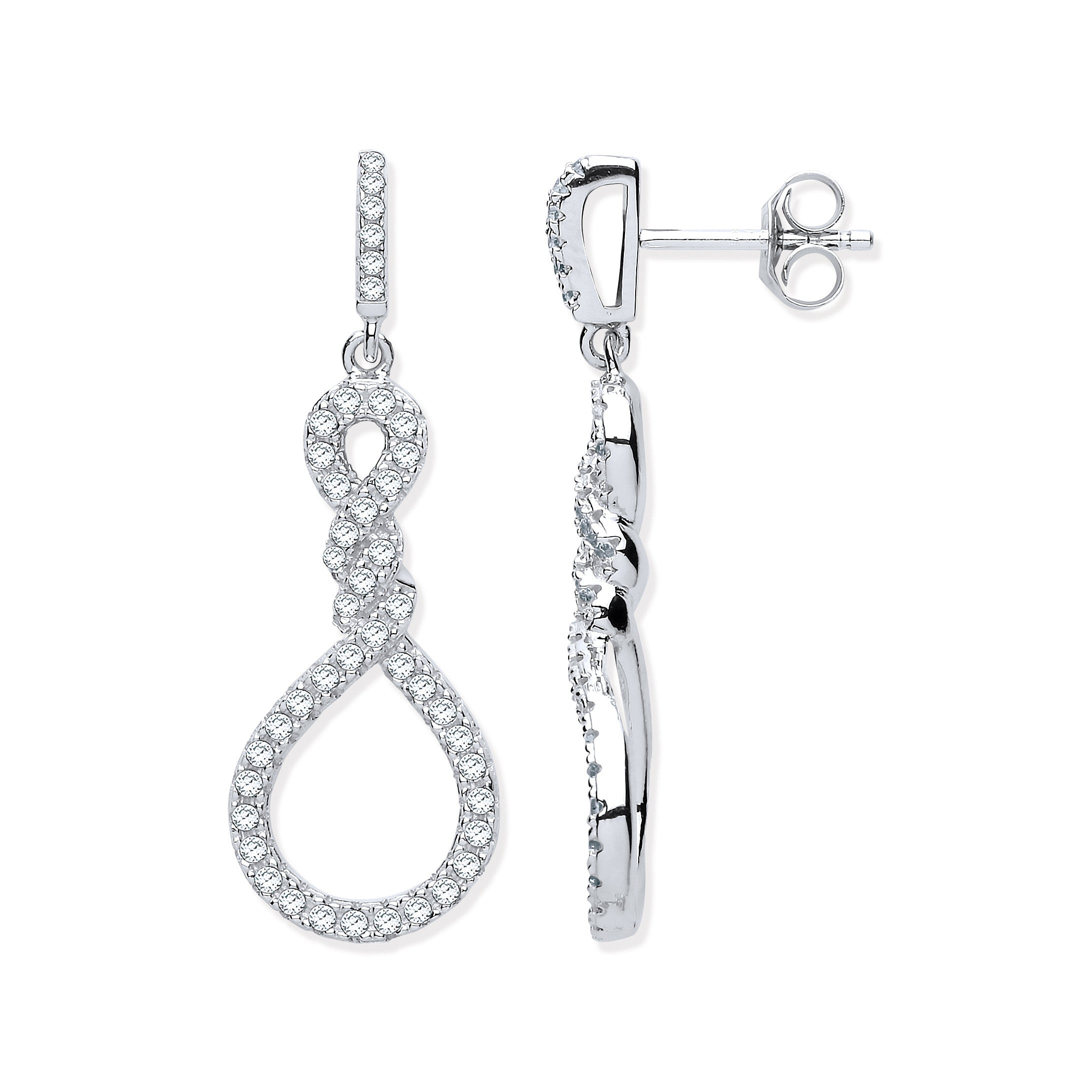 Sterling Silver Teardrop Twist Cubic Zirconia Earrings