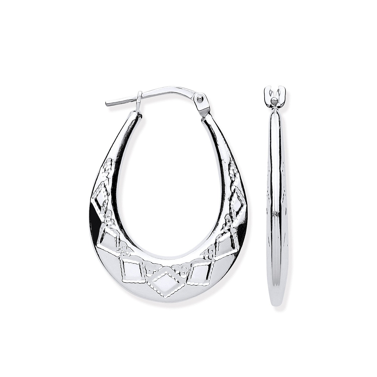 Sterling Silver Diamond Cut Oval Creoles