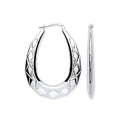 Sterling Silver Large Diamond Cut Oval Creoles