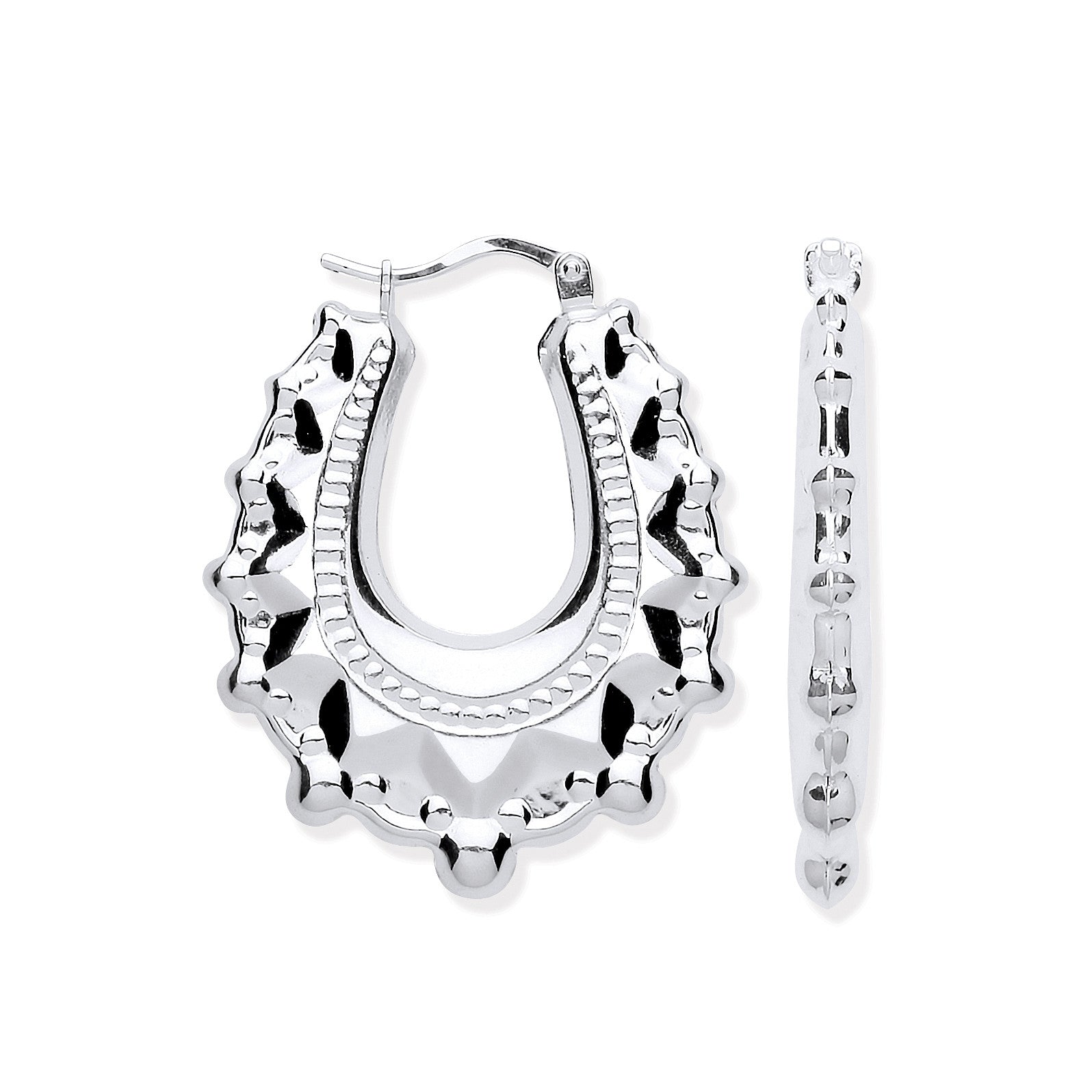 Sterling Silver Embossed Hinged Oval Creoles