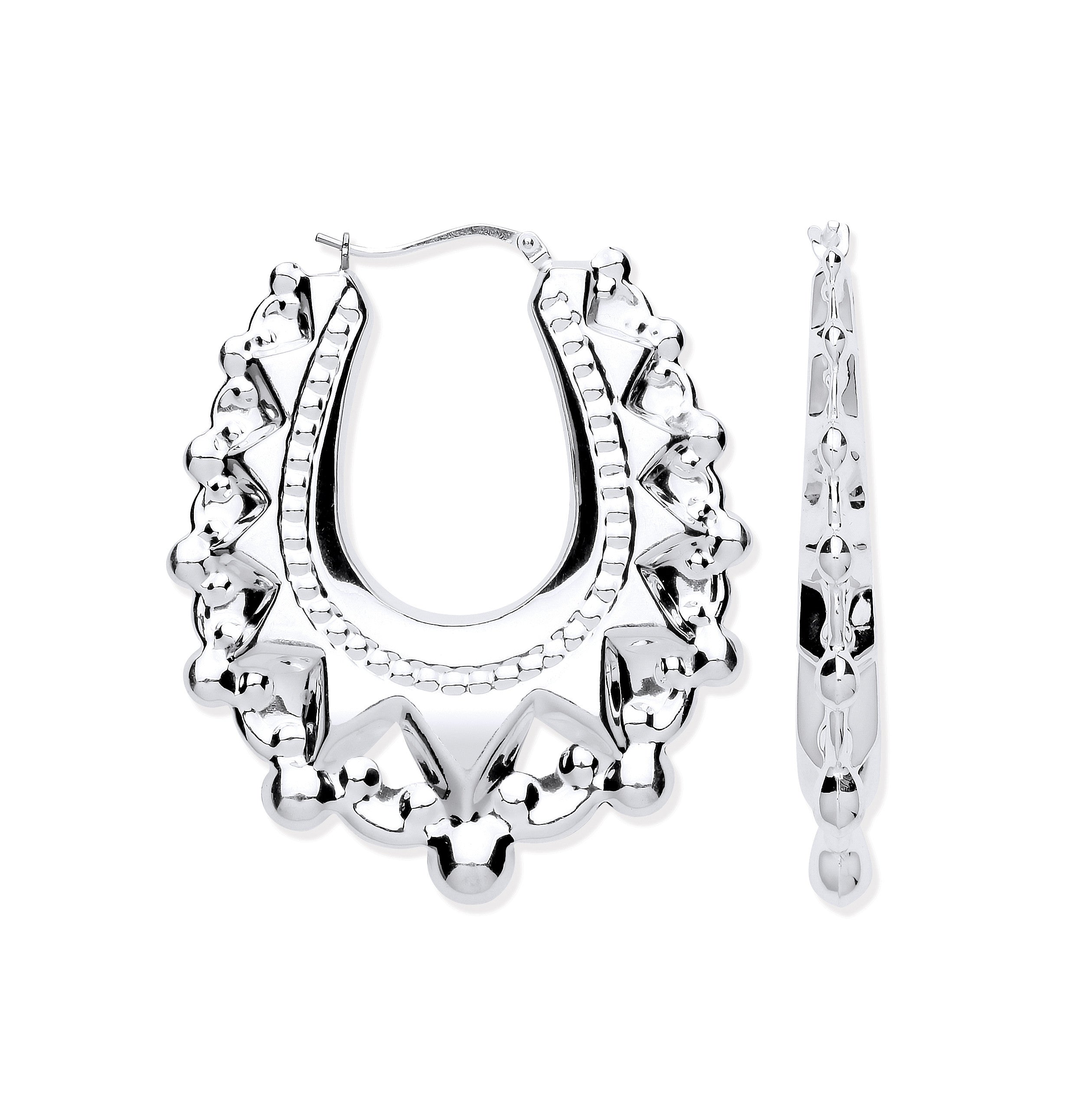 Sterling Silver Embossed Hinged Large Oval Creoles
