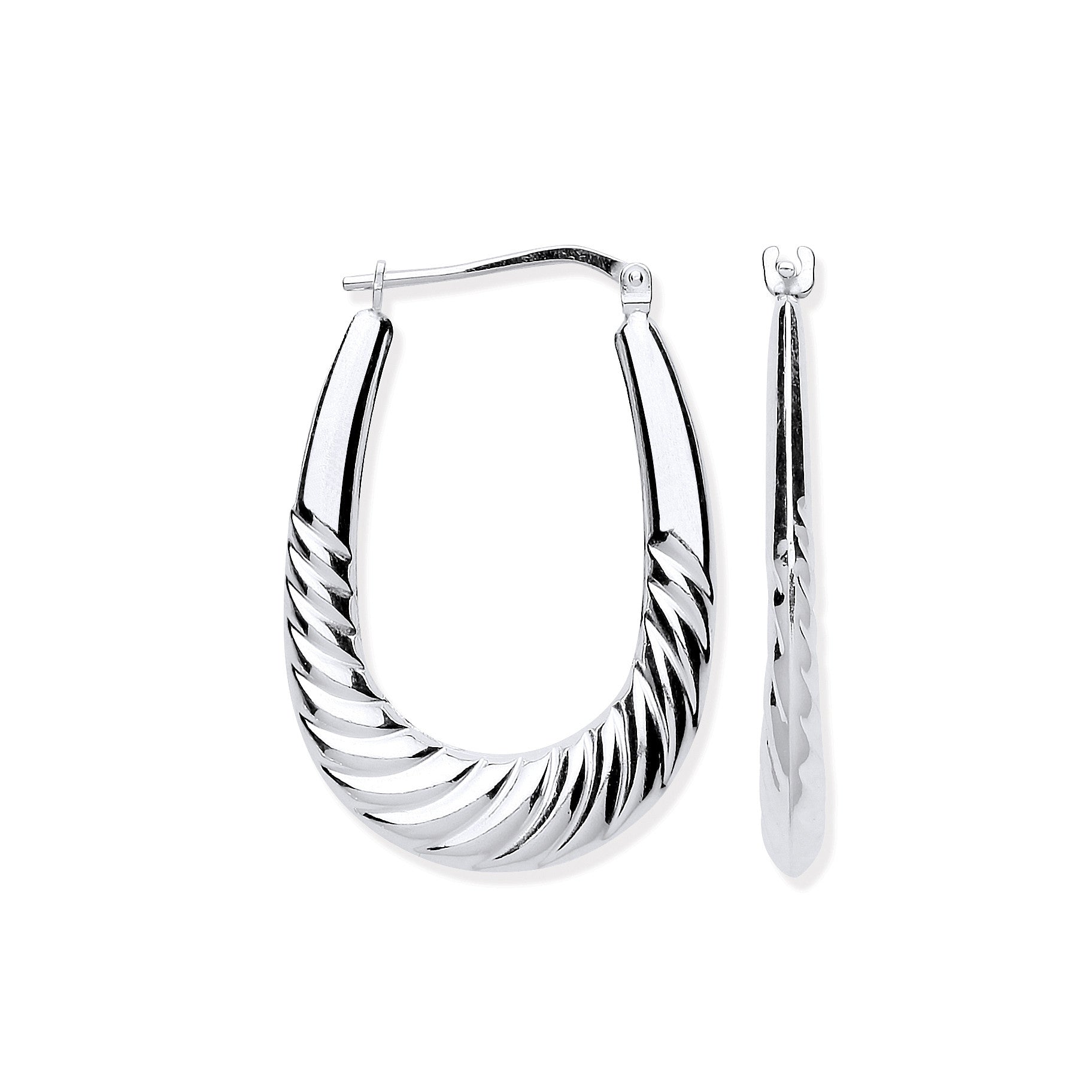 Sterling Silver Twisted Ridge Oval Creoles