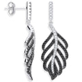 Sterling Silver Black & Clear Cubic Zirconia Leaf Drop Earrings