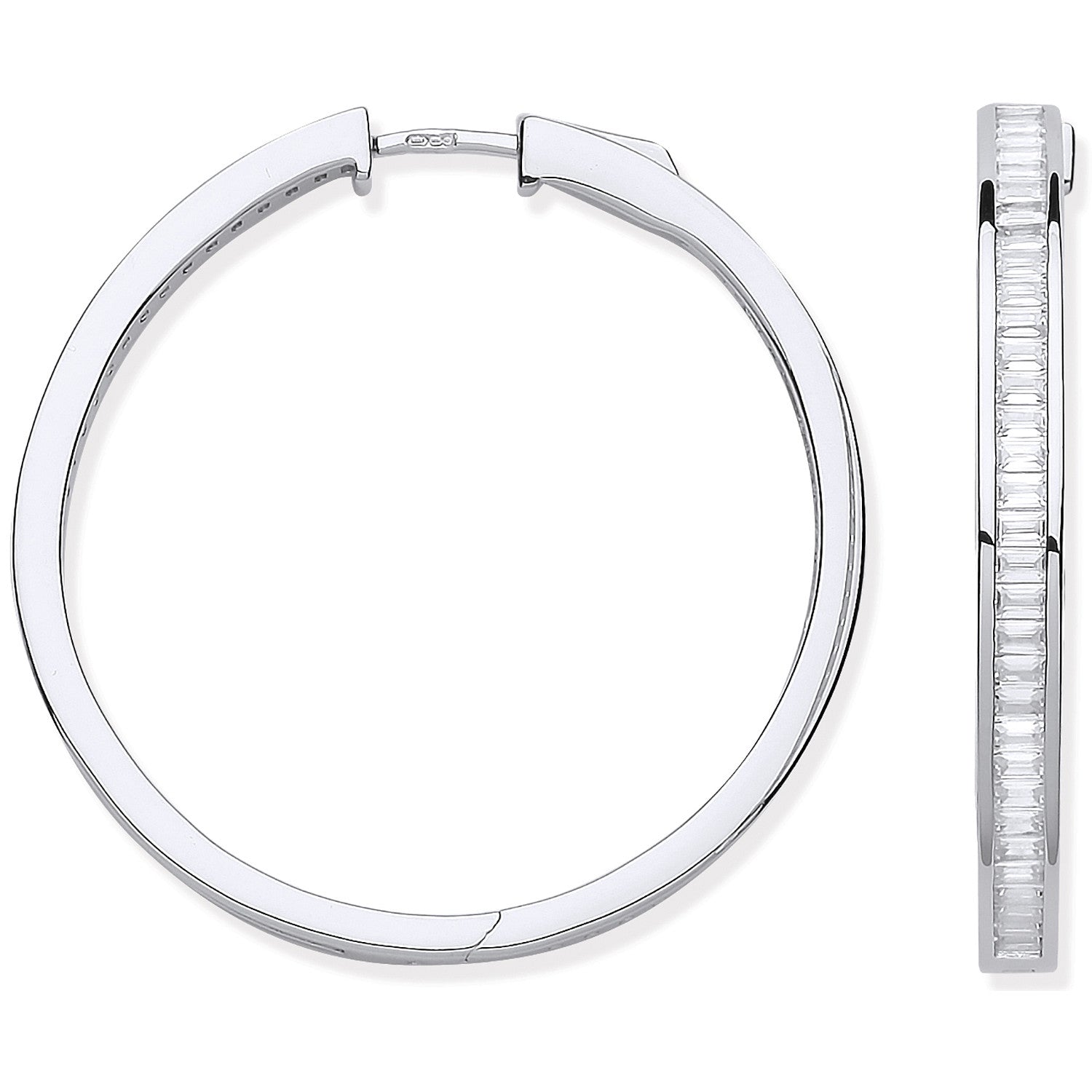 Sterling Silver Baguettes 40mm Hoop Earrings