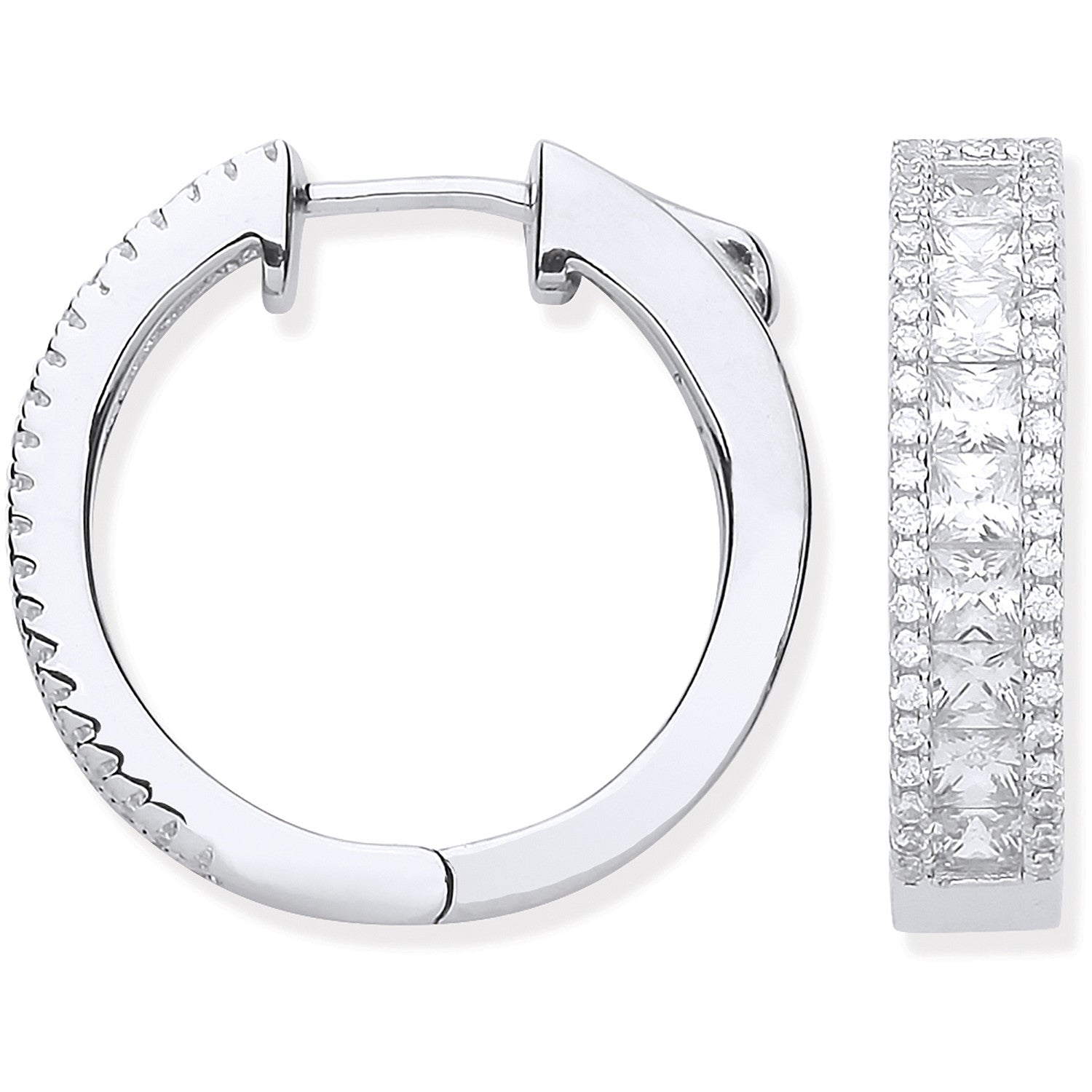 Sterling Silver Princess & Round Cubic Zirconia 20mm Huggies