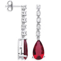 Sterling Silver Ruby Red Pear Shape Cubic Zirconia Drop Earrings
