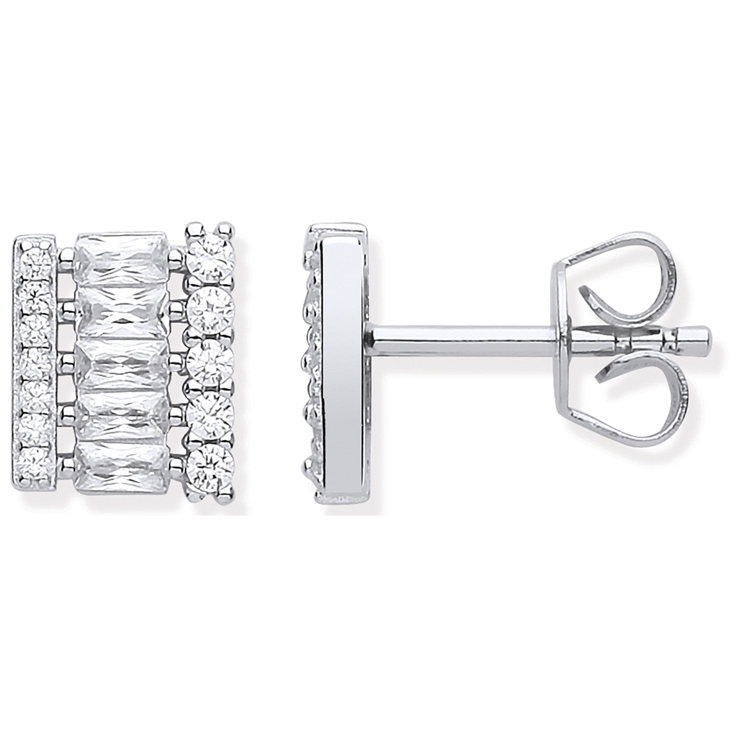 Sterling Silver Asymmetric Cubic Zirconia Stud Earrings