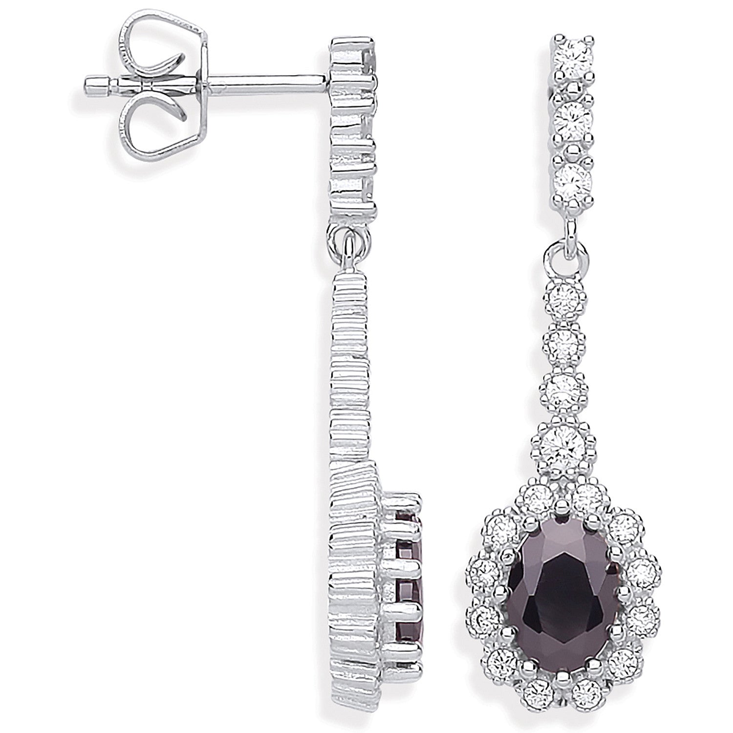 Sterling Silver Black Cluster Cubic Zirconia Drop Earrings