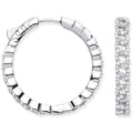Sterling Silver Curb Chain Link Cubic Zirconia Hoop Earrings