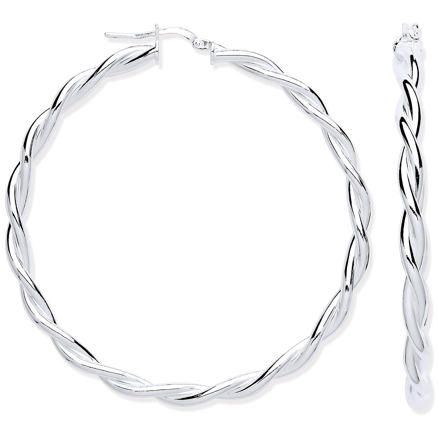 Sterling Silver Twist Hoop 50mm Earrings
