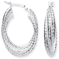 Sterling Silver Ribbed Oval 3 Row Hoop Earrings