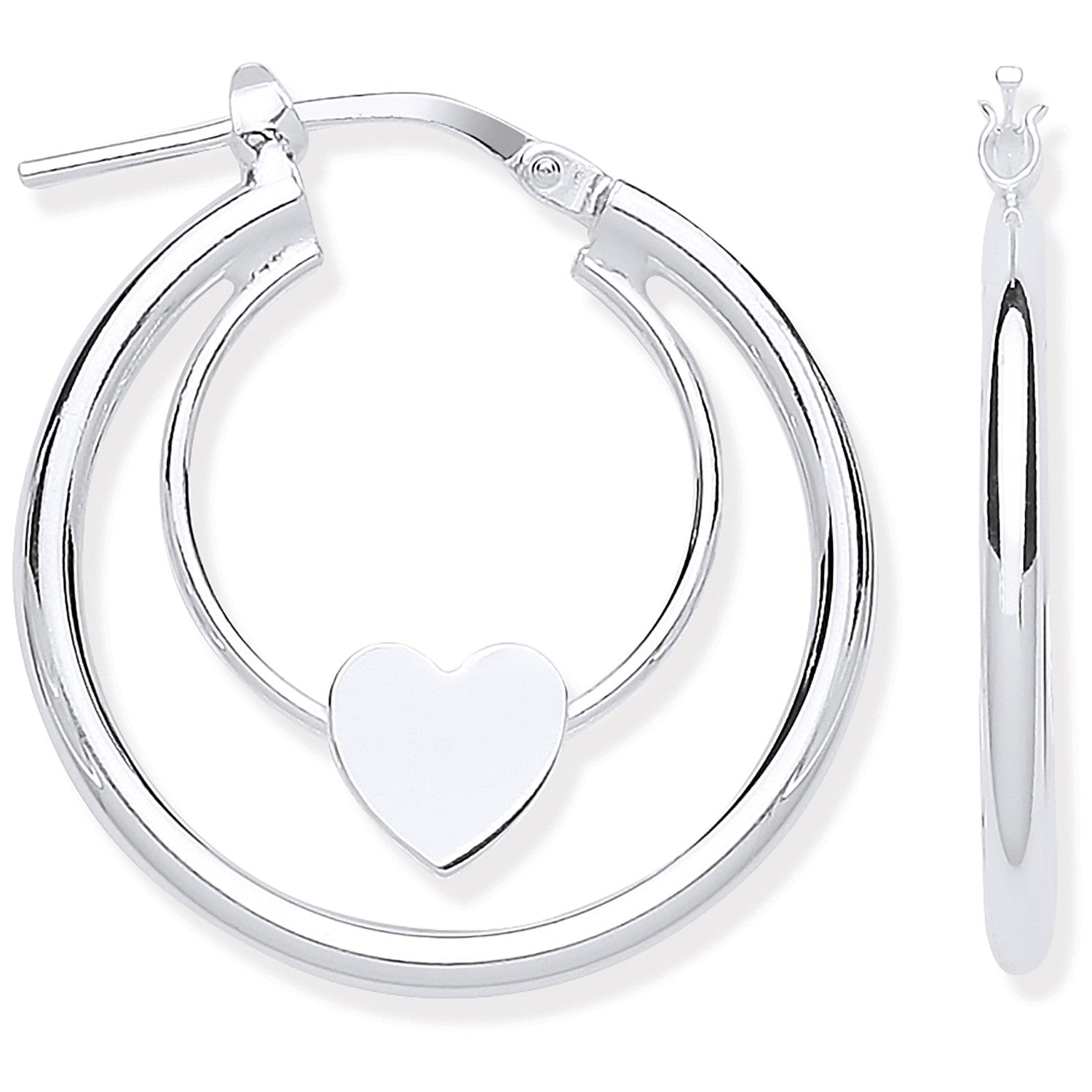 Sterling Silver Double Tube Heart Hoop Earrings