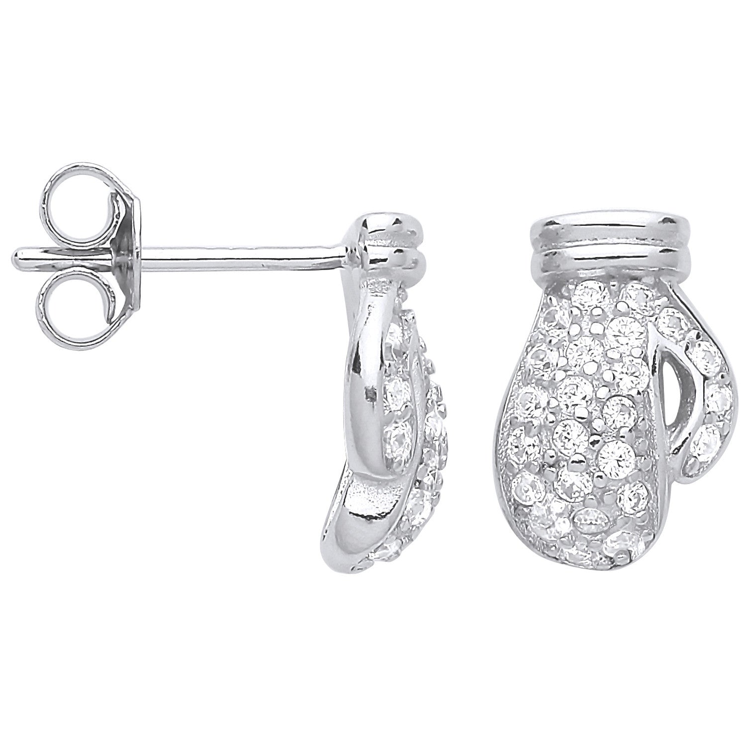 Sterling Silver Cubic Zirconia Boxing Gloves Stud Earrings