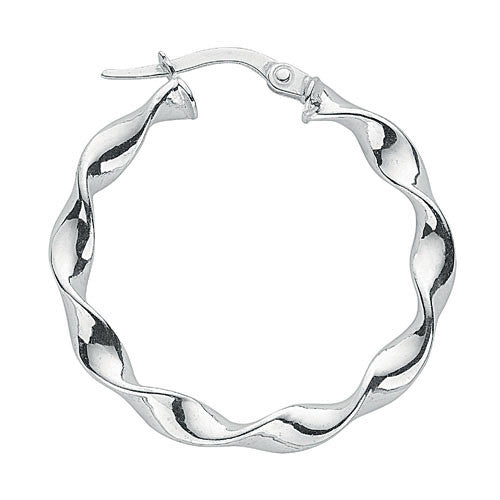 Sterling Silver Round Twist Hoop Earrings