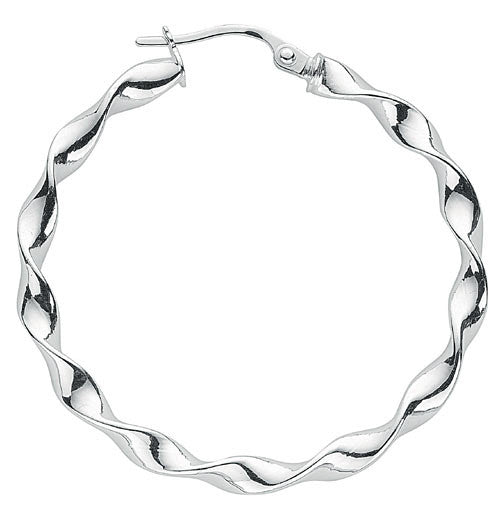 Sterling Silver Medium Round Twist Hoop Earrings