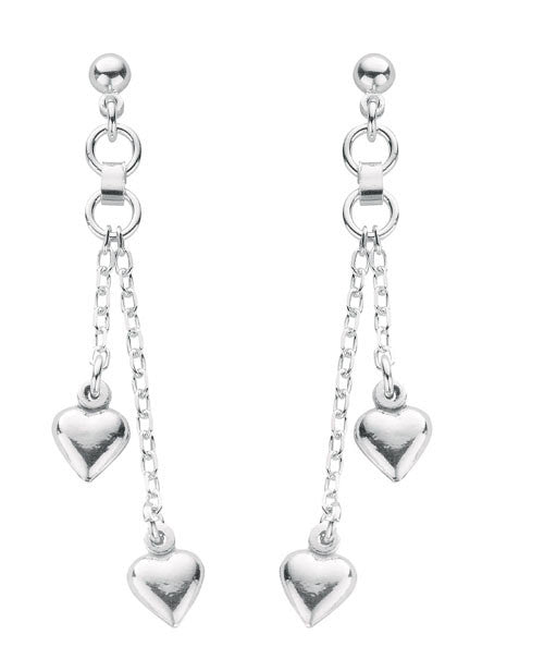 Sterling Silver 2-Strand Heart Drop Earrings
