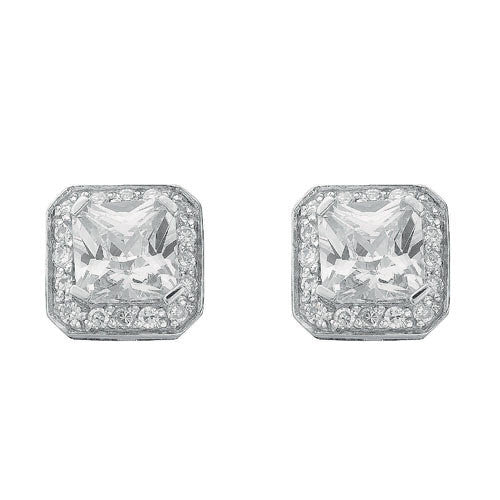 Sterling Silver Fancy Cluster Cubic Zirconia Stud Earrings